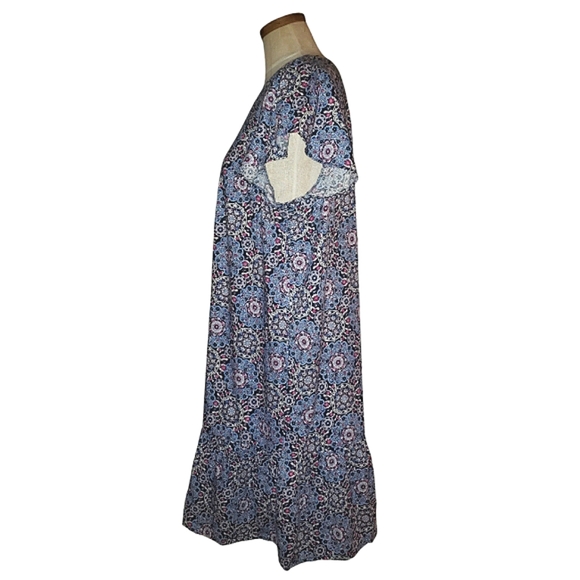 Loft Medallion Print Button Front Drop Waist Ruffle Flounce Mini Swing Dress L - Picture 4 of 16